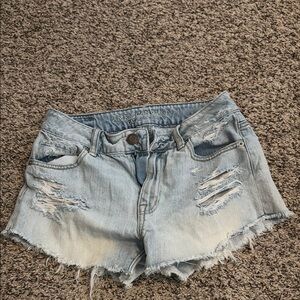 American Eagle Outfitters Women's Distressed Denim Shorts - Light Blue